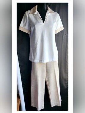 Costume Nerd Grandma Prep Vintage 70's Stripe Stretch PantSuit Pants Top Set Med